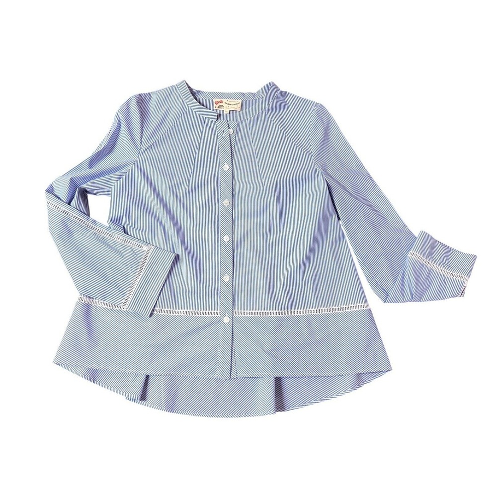 NEW Maison Common Munich Nautical Pinstripe Peplum Blouse Ladder Lace Trim 40